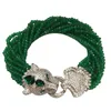 Handgemaakte luipaard hoofd micro inlay zirkoon gesp 2x4 mm rood groen geconfronteerd jade multi-rijen armband cadeau