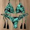 Melpheier Bikini 2020 Girls String Ties Halter Бразильский Бикини Купальник Письмо Печать Купальники Летний Пляж Носить Купающийся Костюм