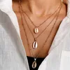 European and American fashion New shell necklace Creative geometric shell pendant necklace Conch inlaid gold edge clavicle chain