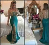2020 Illusion Långärmad Guld Lace Applique Sexig Genomskinlig Back Side Split Party Wear Formal Afton Dress Vintage Lace Mermaid Prom Crow