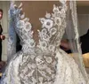 Luxurious African Sparkly Lace Beaded Sheath Bridal Dresses Long Sleeves See Through Wedding Gowns