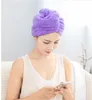 Toalla de microfibra para el cabello Quick DryWomen Shampoo Quick Magic Dryer Wrap Towel Gorro de ducha Scrub Herramienta de limpieza Baño Hair Cap Wrap con botón