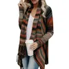 Camisolas femininas Assimétricas Cardigan Sweater Mulheres Manga Longa Outerwear Cachecol Coleira Laranja Stripe Tassel Jumper Tamanho S-XL