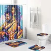 Europa-Portrait-Badematten-Set, Duschvorhang für Badezimmer, Abdeckung, Toilettensitz, rutschfester weicher Teppich für Badezimmer, 4-teiliges Badematten-Set