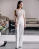 2020 New Arrival Jumpsuit Evening Pants Sleeveless Jewel Neck Tulle Satin Formal Pant Floor Length Zipper Applique Party Gowns