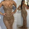 Abendkleid Yousef Aljasmi Sweetheart Mermaid bodenlanges Goldkristallperlen-Perlenkleid Kim Kardashian 0081