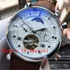 Tourbillon Watch Men Mechanical Watches Mens Watches Top Brand Luxury Date Week Moon Phase Watch Men Leather Waterproof Automatic 254T