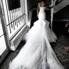 Mermaid Dresses One Shoulder Satin Tulle Cathedral Train Lace Applique Ruffles Custom Made Wedding Bridal Gown