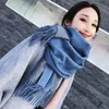 Reversible Imitation Cashmere Scarf Women Winter Thick Warm Shawls Wraps Artificial Wool Scarves Two-sided Usable Tassels Poncho