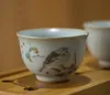 Taza de té Kiln Retro Vintage, taza de pájaro Gardon Ruyao, taza de té pintada a mano de porcelana de 100ml, servicio de té, tazón de té pigmentado, Drinkware2143