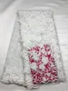 5Yller / PC Underbar röd applicerad fransk netto spets tyg med pärlor blomma broderi afrikansk mesh spets för klänning qn86-1
