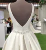 2019 a-ligne décolleté profond qualité robe de mariée satin perlée ceinture ivoire blanc 1 mètre trian robe de mariée plissée robe de mariée