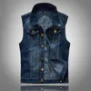 Cotton Dżingi Bez Rękawów Kurtka Kamizelka Mężczyźni Plus Rozmiar 5XL Dark Blue Denim Dżinsy Kamizelka Kowboj Kowboj Na Outdoors Waistcoat Mens Kurtki