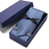 Cravatta classica da uomo intrecciata cravatta scozzese blu navy 3 "fazzoletto da taschino in seta 100% fazzoletto da matrimonio per feste gemelli cravatta set