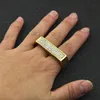 Nova moda aço inoxidável de ouro banhado a diamante mens 2 dedo banda anel hip hop noite clube rocha punk rapper jóias presentes para caras por atacado