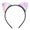 Children Cat Ear Headband Baby Girls Flipped Sequined Handwears Cloth Hairband Child Party Handbands Ribbon Headwear Hair Accessories