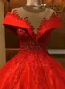 Röd boll klänning plus storlek puffy bröllop klänningar ny elegant av axel applikationer pärlor corset puffy långa brudklänningar formell klänning bc0680