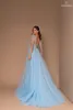 2020 Light Sky Blue Cheap Evening Dresses Sleeveless Sweep Train Appliqued Hot Sell Prom Dress Sexy Backless Custom Made Party Gown