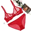 BRAS SETS VARSBABY SEXY BIG RED SEWE-THROUGH GARN Lingerie Set Rhinestone Bow Transparent BH and Panty319C