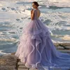 Lavender Ball Dontrod Dresses Straps V الرقبة المتسلسلات المزينة بالتنورة Tulle Hollow Back Custom