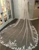 2019 designade bröllopslöjor 3M Long Veil Lace Appliqued Cathedral Längd Appliqued Bridal Veil Bride Veils Brudhår med kammar