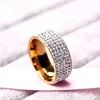 Stainless Steel Ring 5 Rows Gold Color Crystal Ring Wedding Rings for Women Men Jelwery G-144