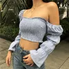 Nibber Summer Off Ramię Top Tshirt Kobiety Pełna Rękaw Crop Top 2019 Wiosna New Office Lady Party Street Casual Tee Shirt Femme
