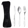 Cuchillo Tenedor Cuchara Juego Cubiertos Vajilla Cena Almuerzo Set Bolsas Imprimir Talla Cubiertos de acero inoxidable Escuela Picnic Camping Herramienta para comer