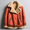 패션 - 여성 가죽 자켓 프로필 양 양털 컨버터블 모피 칼라 세척 가죽 코트