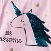 Kız Unicorn Sequins Elbise Çocuk Gömlek Etek TUTU Gökkuşağı Elbiseler Bebek Doğum Hediye Karikatür Kıyafetler Renkli değiştirme