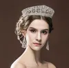 2019 wunderschöne Prinzessin Hochzeit Kronen Brautschmuck Kopfschmuck Tiaras für Frauen Silber Metall Kristall Strass Barock Stirnbänder + Ohrringe