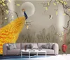 Chinese Ink Landscape Golden Plum Peacock Flower Bird Wall modern wallpaper for living room