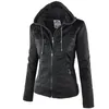 hooded black leather jacket women