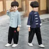 Odzież dziecięca Chłopcy Hanfu Jesień Odzież Nowa Styl Celebrity Retro Tang Button Koszula + Spodnie 4-120 lat