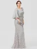 2022 NYA SILVER ELEGANT LÅNG MOR AV BRIDE KLÄNNER Halvhylsa Lace Mermaid Wedding Gästklänning Plus Size Formal Evening Wea256N