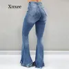 Afrique 2020 femmes Flare jean taille haute frange Denim pantalon moulant femme Stretch jean femme jambe large cloche bas