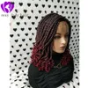 Handmade 14inch Box Braid Braided Lace Front Wig With Curly Ends Color 1b/Burgundy Red Ombre color short braiding hair wigs for black women