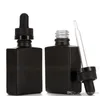 Groothandelsprijs 30 ml matte zwarte vierkante glazen druppelaar flessen voor e liquide essentiële olie glazen flessen met pipet druppelaar 400pcs / lot