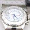 Nuovo orologio da uomo meccanico automatico da 44 mm con quadrante bianco con lunetta girevole in argento e cinturino in acciaio inossidabile