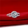 Yhamni skickat certifikat! Original 100% 925 Solid Silver Engagement Ring för Kvinnor 8mm 2ct Cubic Zircon Bröllop Ringar Mode Smycken KPR510