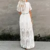 Summer Women Maxi Lady Lace Loose Hafdery Biała długą tunik