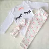 Nouveau-né bébé vêtements ensemble bébé garçons Meisje maternelle cils imprimer mignon t-shirt pantalon cheveux accessoires 3 pièces sets4190363