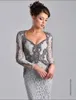 Silverpärledare Mor till bruden Suits Prom -klänningar Modliga långa ärmar Lace Mothers Dresses Plus Size Formal Party Evening Gowns253R
