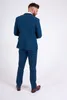 Blue Groom Wedding Tuxedos Tweed Notched Lapel Mens Pants Suits Gold Pocket 3 Pieces Formal Blazer Jackets