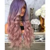 Perucas nova moda estilo celebridade perucas sintéticas raízes pretas roxo ombre rosa peruca dianteira do laço resistente ao calor cabelo para mulher