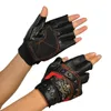 Fashion-Fitness Gloves Gym Tactical Leather Gloves Men Half Finger Skull Sport Black Workout Motorcycle AGL006