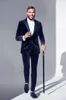 Senaste kappa pant design marinblå sammet män passar formell smal fit tuxedo 2 bit blazer anpassade herrparti kostymer terno masculino258s