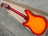 Free Shipping! Fire Glo Cherry Sunburst 360 12 Strings Electric Guitar Semi Hollow Body, Triangle Pearl Inlay, 2 Output Jacks, 5 Knobs