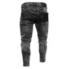 Fashion-Mens Jeans Snow Grey Spark Draped Washed Long Pencil Pants Fashion Elastic Knee Holes Zipper Jeans