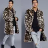 Mäns Jacka Fashion Faux Fur Leopard Utskrift Ytterkläder Coats Sweater Warm Fur Collar Jackor Herrkläder